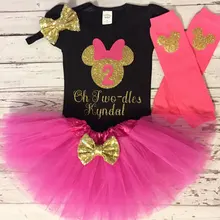 Пользовательские фушии и черная мышь боди на день рождения один кусок Туту гетры todles наряд комплект детский душ вечерние сувениры