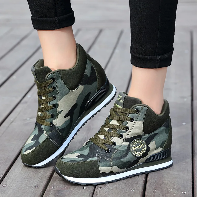  NASBAVI 2019 Spring Fashion Lace Up Canvas Women Shoes Army Green Camouflage Wedge Platform Sneaker