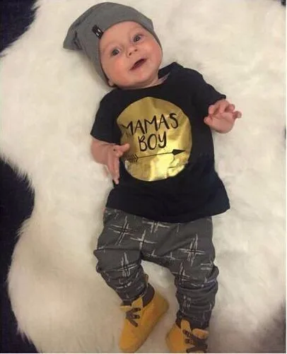 2017 Summer 2pcs Baby boy clothing sets Newborn Toddler Infant Casual T-shirt Top + Long pants Outfits set Gold Mamas Boy print newborn toddler christmas clothing set infant kid baby boy clothes t shirt top pants outfits set 0 18m