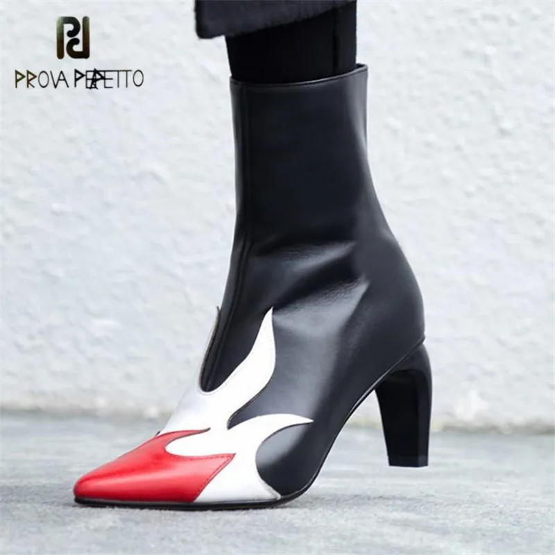 Prova Perfetto Retro Women Ankle Boots Genuine Leather Strange Heel Boots Fashion Runway Autumn Winter Botas Mujer High Heels Prova Perfetto Retro Women Ankle Boots Genuine Leather Strange Heel Boots Fashion Runway Autumn Winter Botas Mujer High Heels