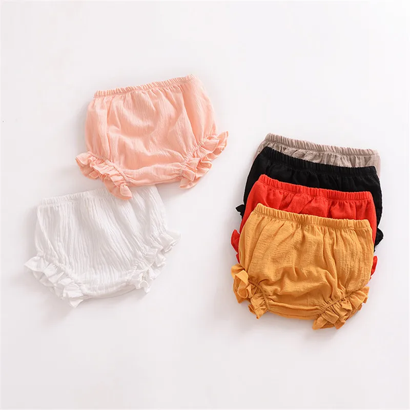 

New Born Infant Baby Girl Clothes PP Shorts Summer 2018 Solid Cotton Ruffle Underwear Casual Training Pants Baby Bloomer 0-24M