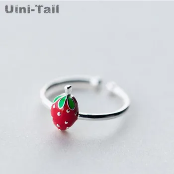 

Hot new 925 sterling silver ring female Korean sweet cute little strawberry ring wild temperament high quality open ring