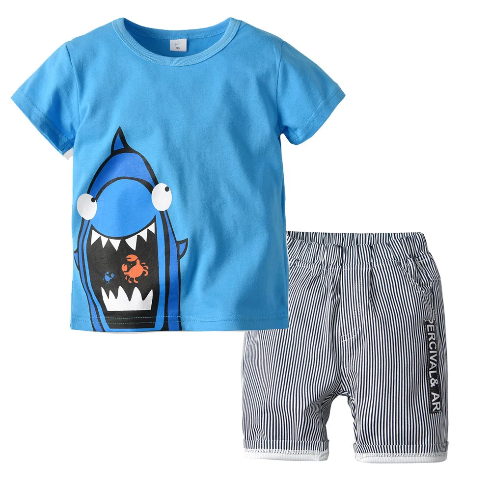 

2019 New Arrival cotton Boy Kids Clothes shark Print Short Sleeve T-shirt + Shorts 2 Piece Set Baby Boy Girl Cloths Outfit