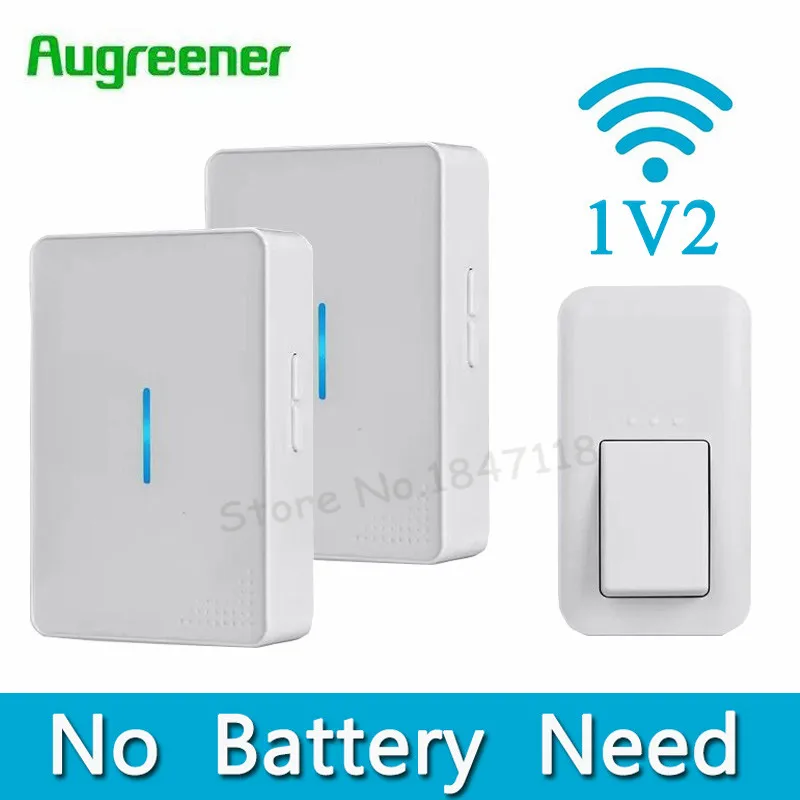 

2017 New Arrival LED No Need Battery Door Bell Wireless Smart Home Digital Waterproof DoorBell 220V With 1 Button + 2 Receivers