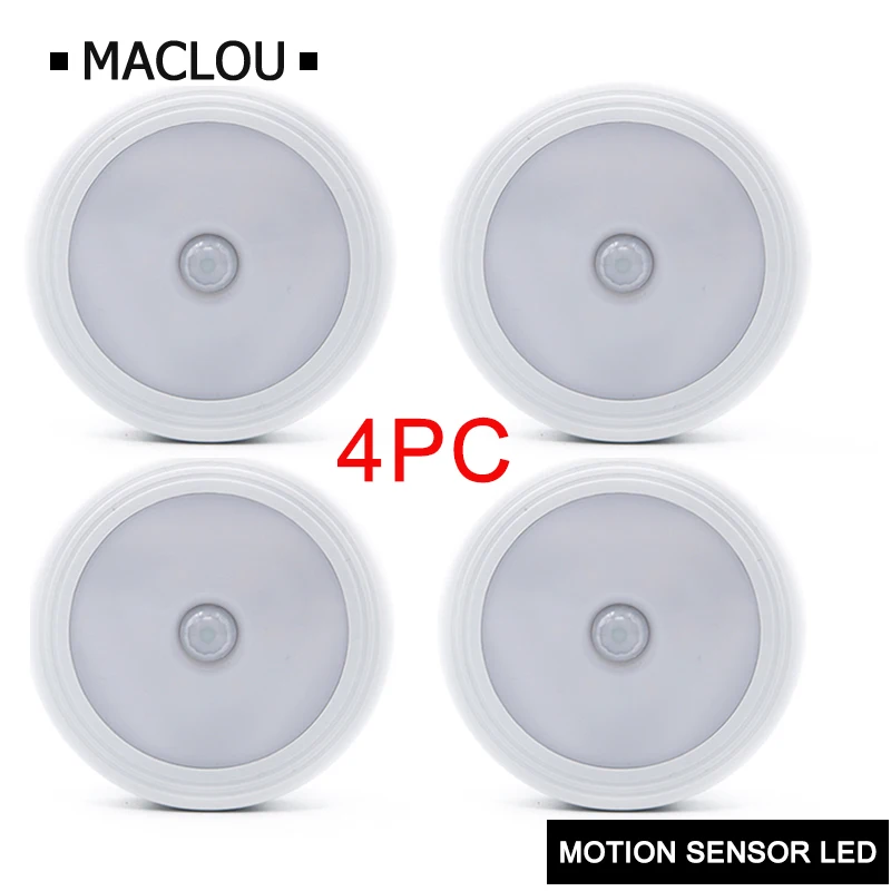

4pc PIR Motion Sensor Activated Night Light Wireless Detector Induction Lamp 6 LED Magnetic Wall Light Closet Corridor Cabinet