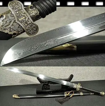

NICE Hand Forging Folded Damascus Steel Blade Sharp Qing Dynasty Bodyguard Dao Chinese KungFu Broadsword Sword/Ebony Wood Saya