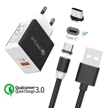 QC 3,0 быстрое зарядное устройство Тип C Магнитный зарядный провод для Nokia 8,1 samsung galaxy A80 S9 S10 sony Xperia 10 Plus XA2 Магнитный usb-кабель