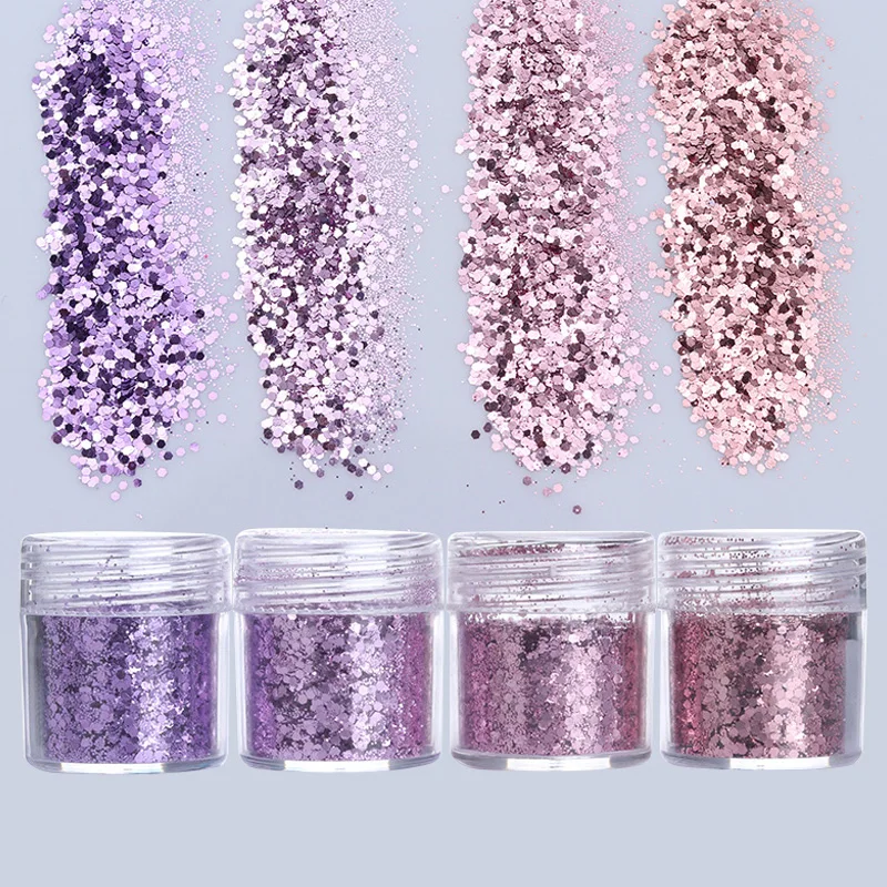 

1 Box 10ml Nail Glitter Powder Pink Purple Shiny Hexagon Shape Powder Nail Glitter Dust Tips DIY Nail Art Decoration