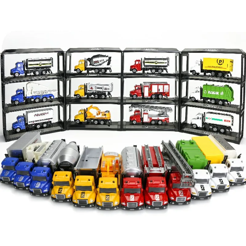 1 64 Mini Toys Cars Model Alloy Plastic Diecasts Engineering Car Model Display Stand Gift For