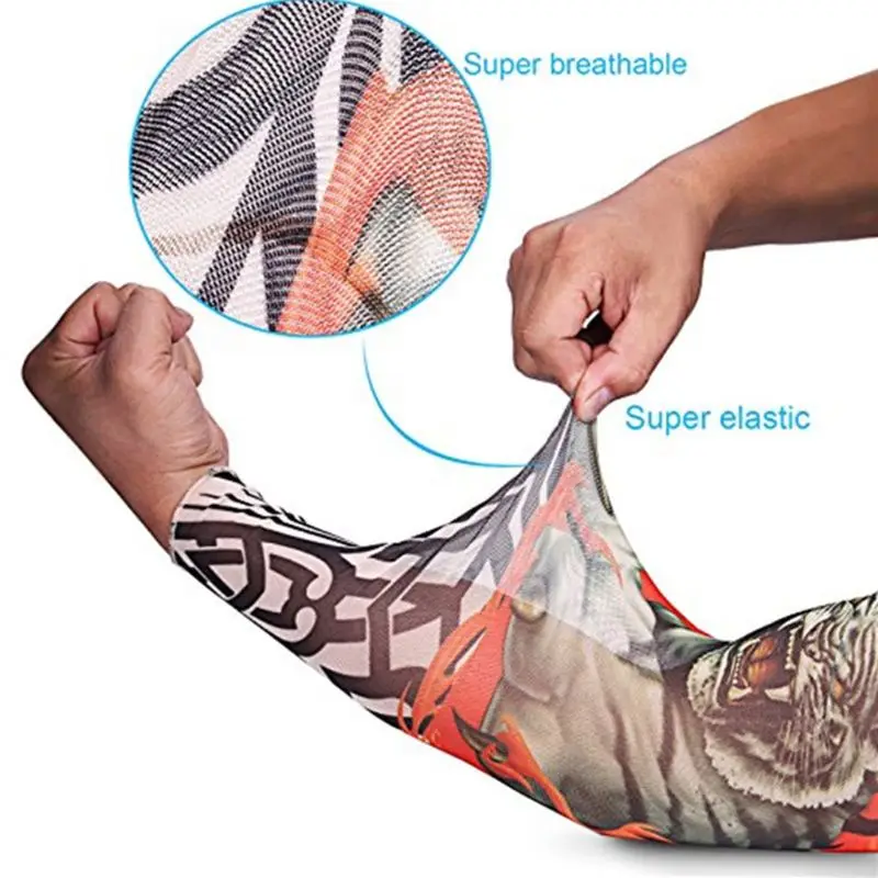 Мужские Поддельные рукава для татуировки крышка унисекс вечерние временный боди-арт солнцезащитный крем Тигр Череп Клоун цифровой печати