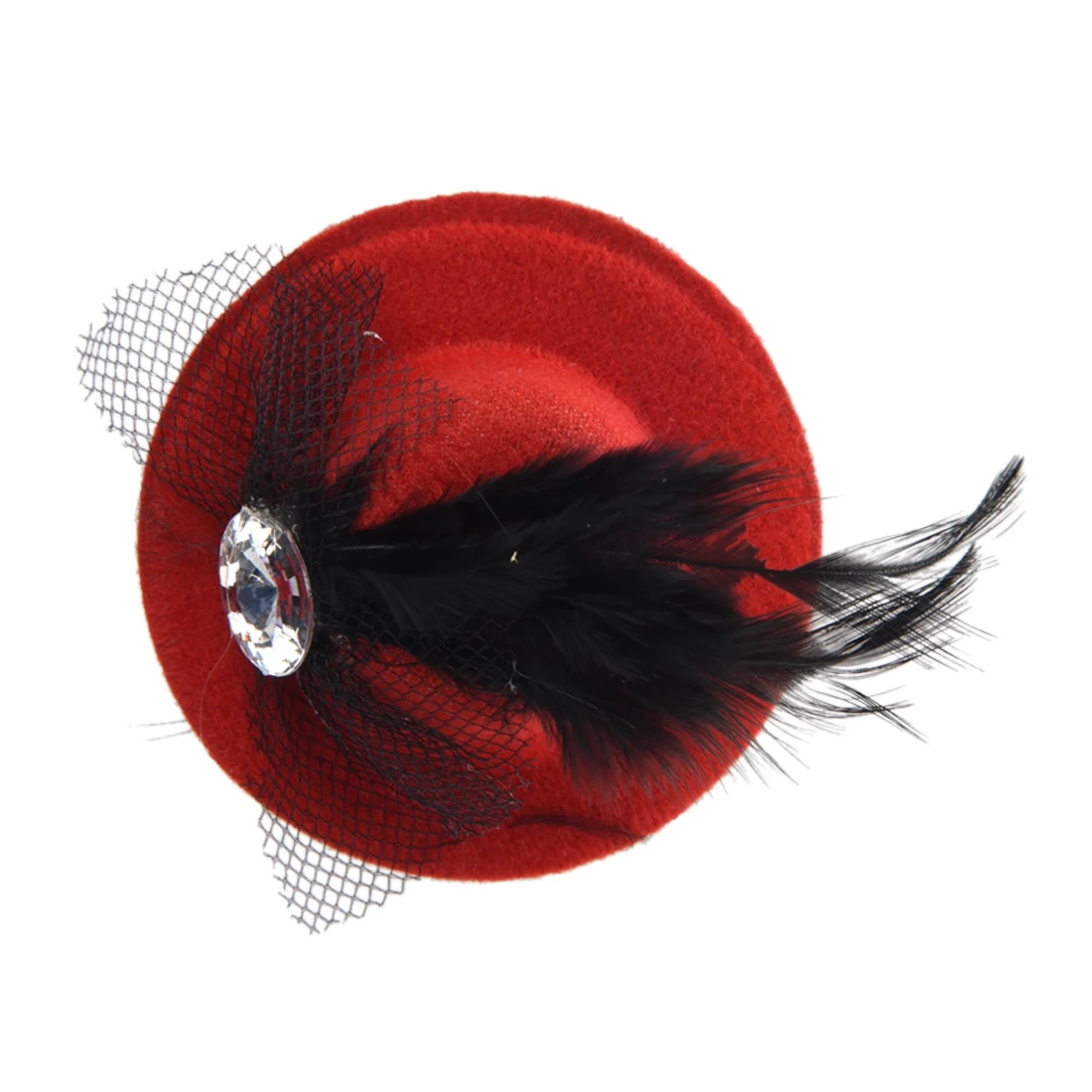 

AASS Hot Women Rhinestone Feather Red Mini Top Hat Fascinator Hair Clip