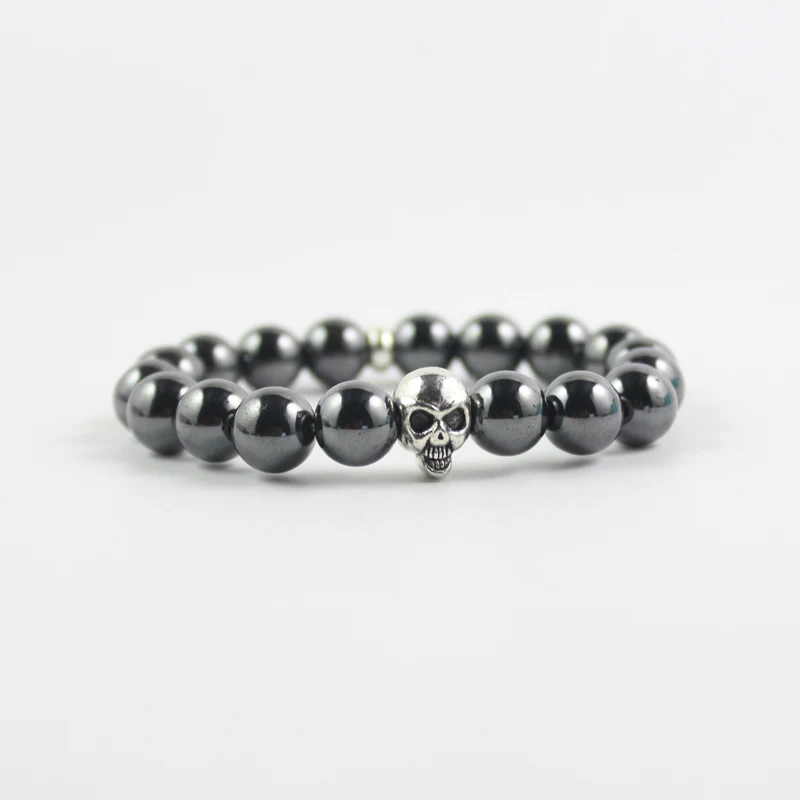 

Hot Sale Antique Silver Color Skull Beads Hematite Bracelet As Gift HB1009