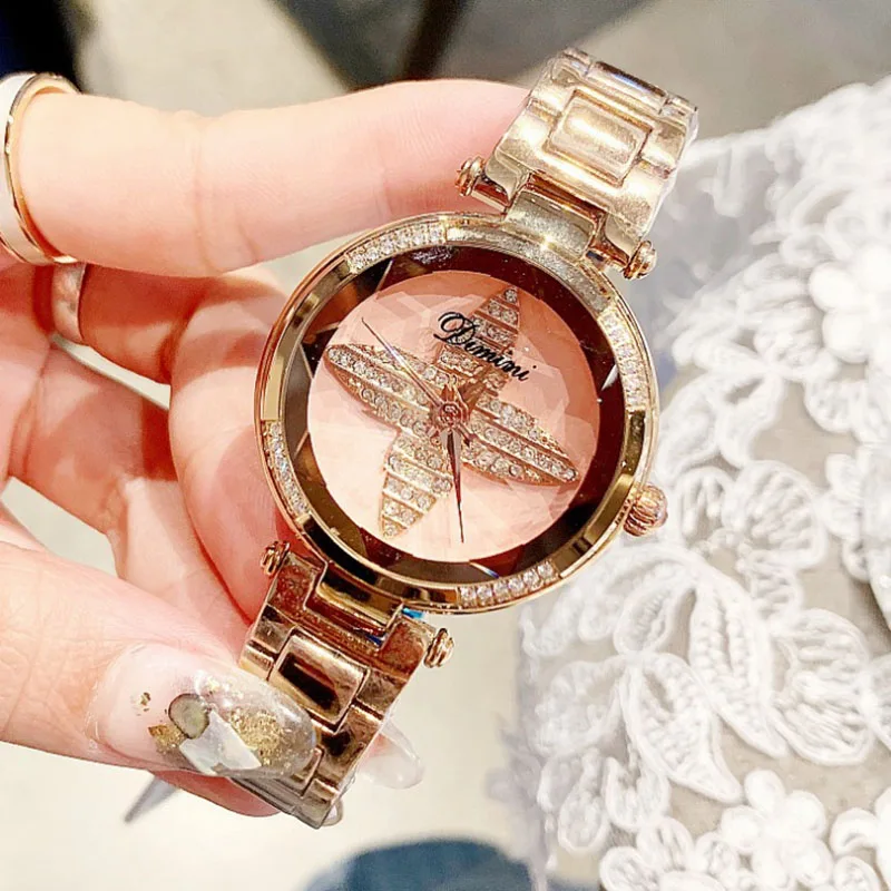 

Luxury Ladies Diamond Watch Women Rose Gold Clover Watch Ladies Quartz Wristwatches Lady's Lucky Watch Gift Drop Shipping