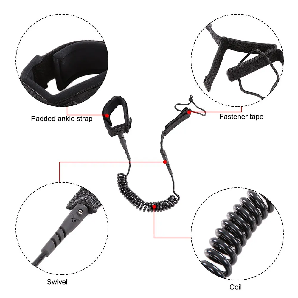 Рулонный поводок для серфинга, 7 футов/8 футов/9 футов/10 футов