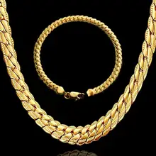 Набор ювелирных изделий для мужчин и женщин, серебряный, золотой браслет, ожерелье, набор, двойной Снаряженный, кубинское плетение, цепочка, бохо,, ювелирное изделие, свадебный подарок