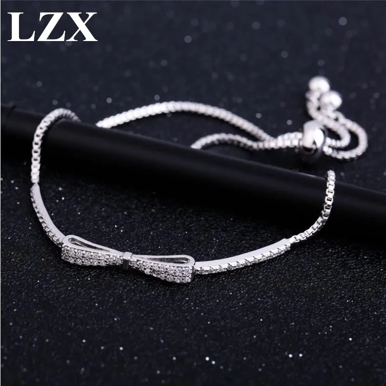 

LZX New Trendy Bowknot Shape Crystal Charm Bracelet femme Cubic Zirconia Bracelets homme for Women Fashion Party Jewelry Pulsera
