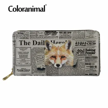 

Coloranimal Hot Sale Women Men Long Shopper Wallet Cute Puppy Fox Cat Print Woman's Fashion Coin Storage Purse Leather PU Wallet