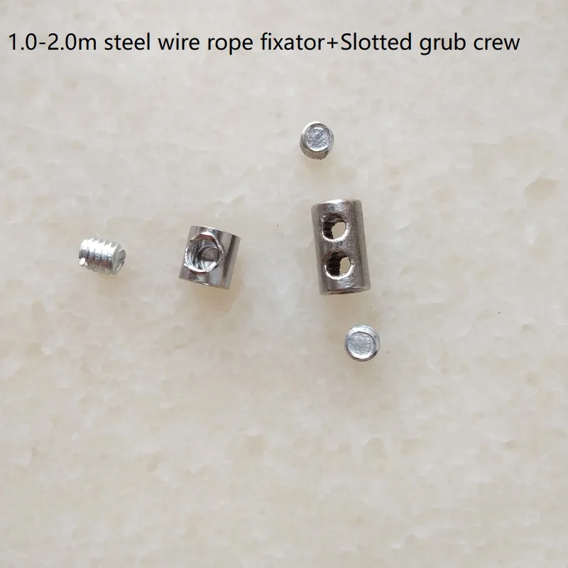 

10pcs/lot 1.0-2.0m steel wire rope fixator+Slotted grub screw with single/double holes Steel Wire Rope anchors Fittings Clip