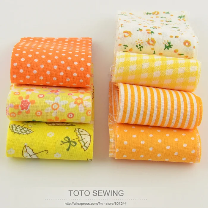 Желтые наборы F029#, 7 шт./лот, 5 см x 100 см, лоскутное шитье, желе, рулон ткани, полоски, хлопок, ткань в комплекте, ручная работа