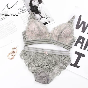 

Women Lace Bra & Brief Sets Wireless Deep V Push Up Bralette Sexy Lingerie Brassiere Underwear Size 30 32 34 36 38 A B C Cup