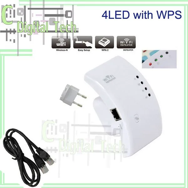 wifi repeater 4LED+EU/US/UK Plug 2pcs / lot +retailer packing wireless extender& router AP bridge | Мобильные телефоны и