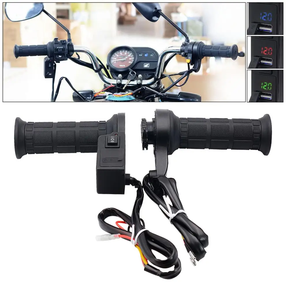

12V 26W Multifunction Motorcycle Adjustable Temperature Electric Heated Handle with Accelerator Cards Pieces and Voltmeter