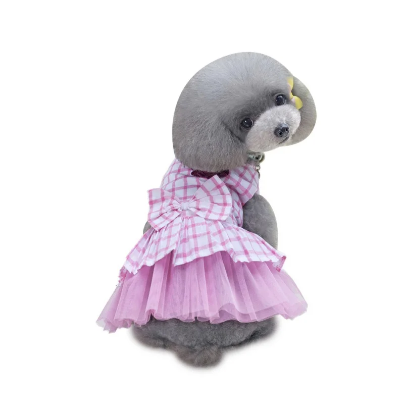 В клетку с бантом Кружевное платье-пачка принцессы балетное платье щенок вечерние юбка Pet Собаки Кошки летняя одежда для маленьких собак