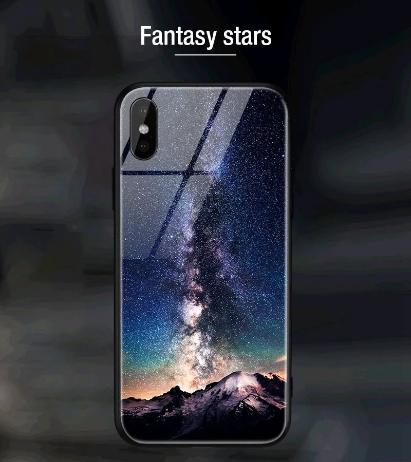 Hisomone Star Space Phone Case For iphone X Cute Patterned Tempered Glass Cover For iPhone 7 8 Plus 6 6S Soft Edge Silicone Capa