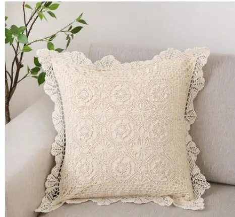 Handmade classilca floral crochet cushion cover hook flowers pillow case decorative throw lace border pillowcase Sofa