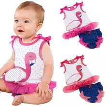 Toddler Kids Baby Girls Outfits Clothes Sleeveless Goose Print T-shirt Tops+Dot Tutu Skirt Dress 2PCS Sets