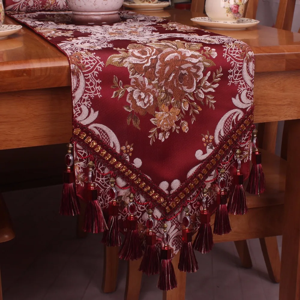 Wine Red Elegant Vintage Formal Floral Embroidery Bed Table