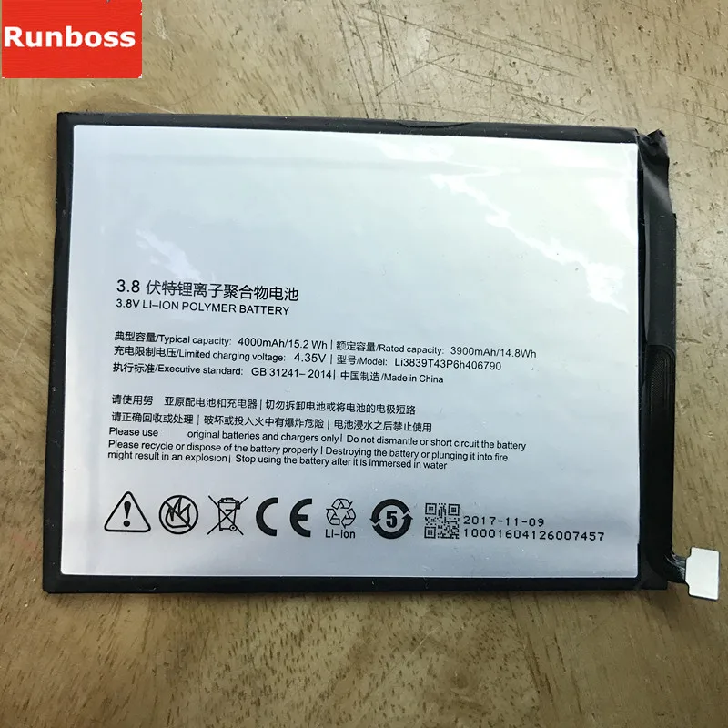

Runboss 3.8V 4000mAh Li3839T43P6h406790 For ZTE Nubia Z11 Max NX523J NX523 Battery