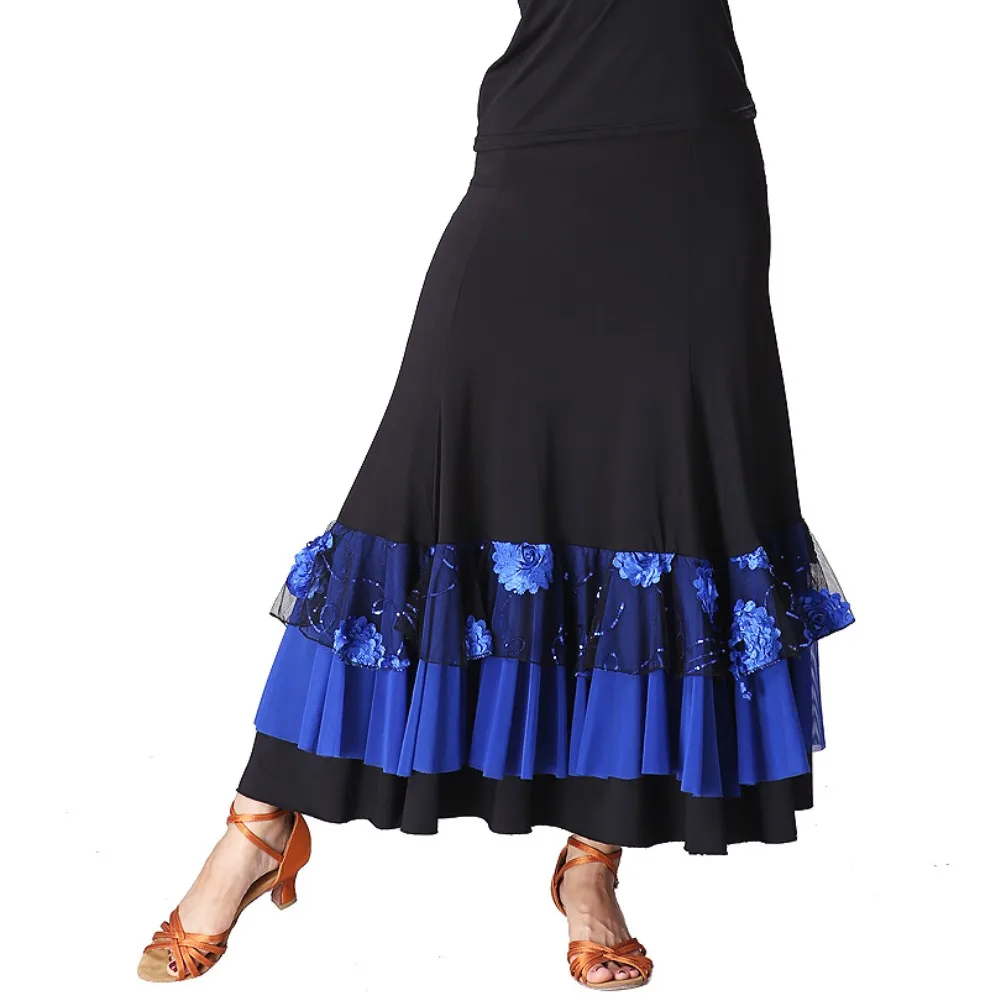 Модная Современная Танцевальная юбка с блестящими цветами Юбки Танго бальное платье, для вальса юбка для танцев для Для женщин леди