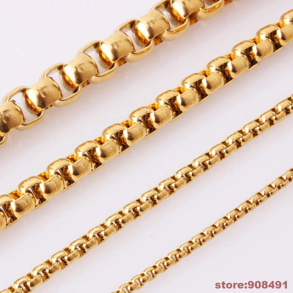 

2/2.5/3mm 10pcs 16"-30" Wholesale in Bulk Gold Tone Stainless Steel Box Chain Necklace for Match pendant