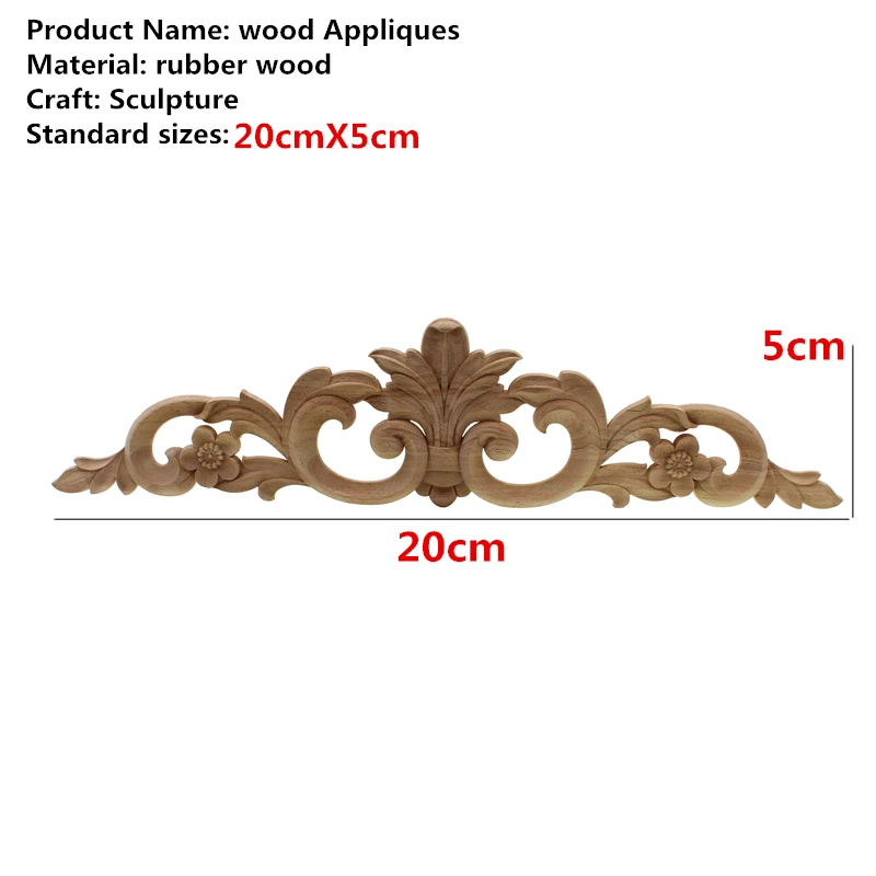 Прямоугольная резьба из натурального дерева аппликации для мебельного шкафа неокрашенные деревянные молдинги наклейка винтажный домашний Декор Декоративные - Цвет: D 20cmX5cm