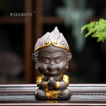 

WIZAMONY Chinese Purple Clay Kung Fu tea Set Tea Pet Monkey King display car Tea Accessories for puer Oolong Tea Home Deco