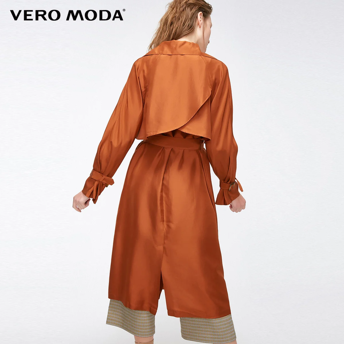 Vero Moda Тренч прямого кроя средней длины из шелка тутового цвета с отворотом | 318321515