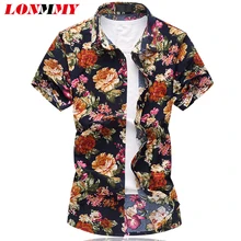 LONMMY M-6XL цветочные рубашки мужские camisa Социальные мужские s Мужская классическая рубашка с короткими рукавами slim fit цветочные рубашки мужские s лето