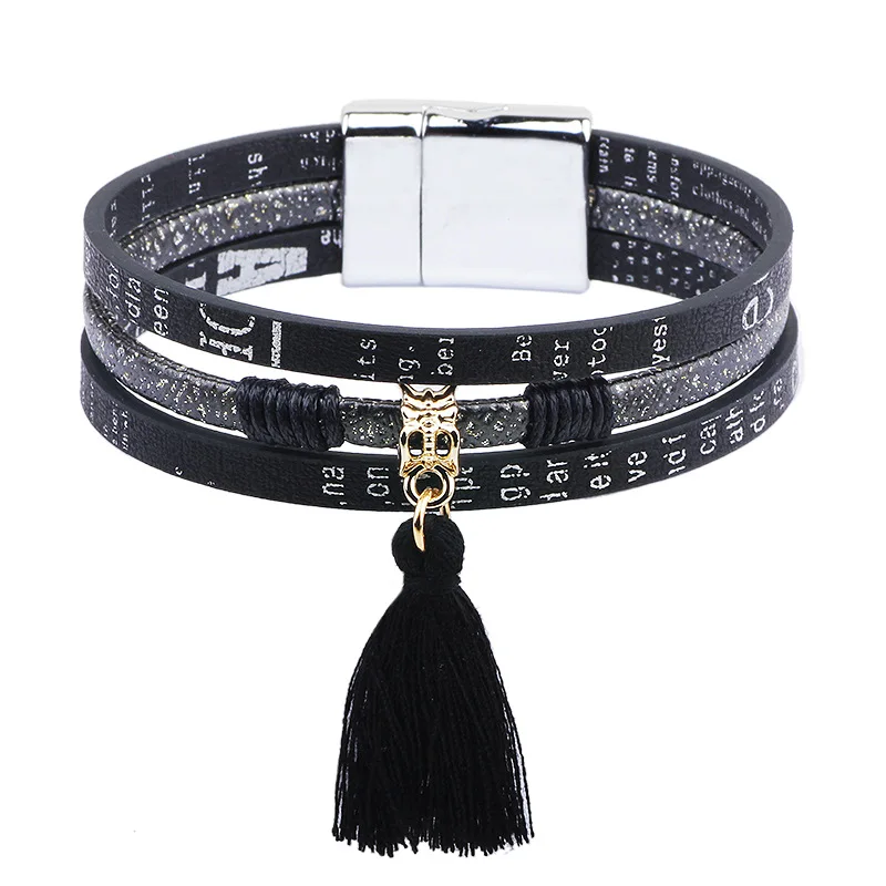 

HOT Multilayer Magnetic Leather Bracelet Women Ladies Bohemian Bracelet Fashion Retro Tassel Bracelet