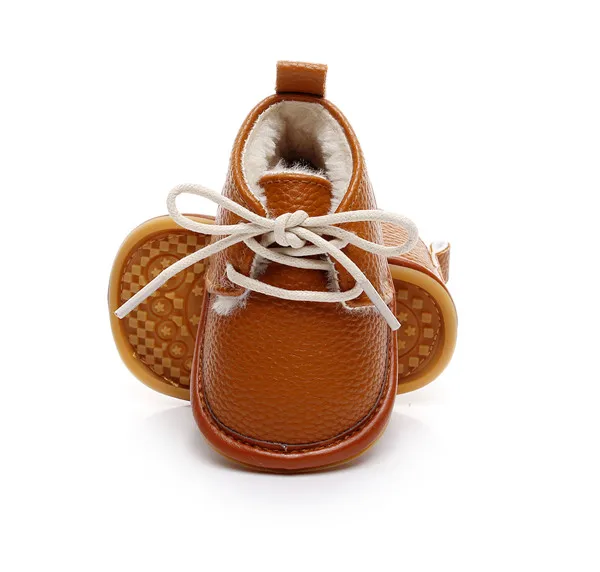 VIP Dropshiping lace up floral printing baby moccasins super warm PU leather fur winter baby shoes toddler girls boys snow boots - Цвет: Brown