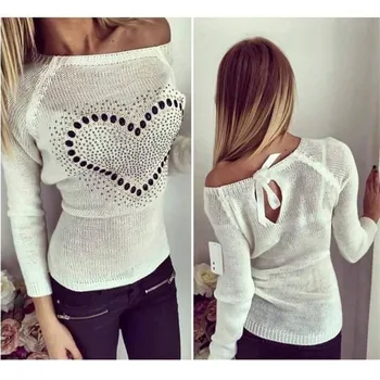 

Celmia 2020 Autumn Women Knitted Sweater Sexy Off Shoulder Heart Print Pullover Tops Winter Knitting Casual Jumper Pull Feminina