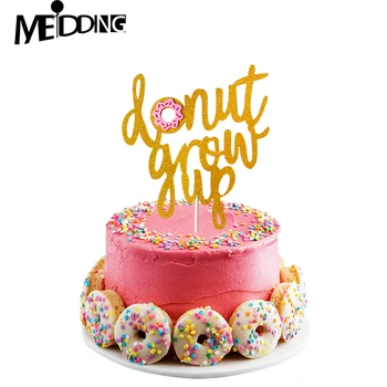 

Happy Birthday Gold Cake Topper "Donut Grow Up" Letters Kids Favors Birthday Party Decoration Cupcake Flag Wedding Favors Deocr