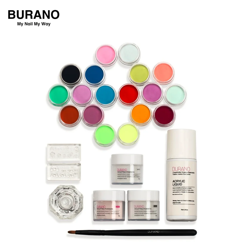 

Burano acrylic nail kit Acrylic Powder Liquid 75ML & 18 colored powder Nail Art Tips Manicure Set power 2906