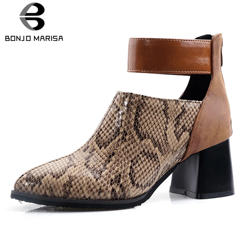 

BONJOMARISA New Arrivals 2019 Plus Size 32-48 Autumn Shoes Woman Boots Female Chunky Heels Zip Up Black Boots Women Shoes Woman