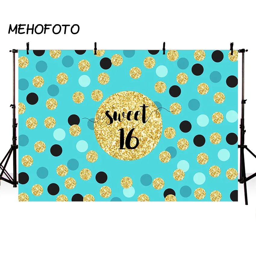 Sweet 16th Backdrops Gold Wave Point Birthday Party Decorations