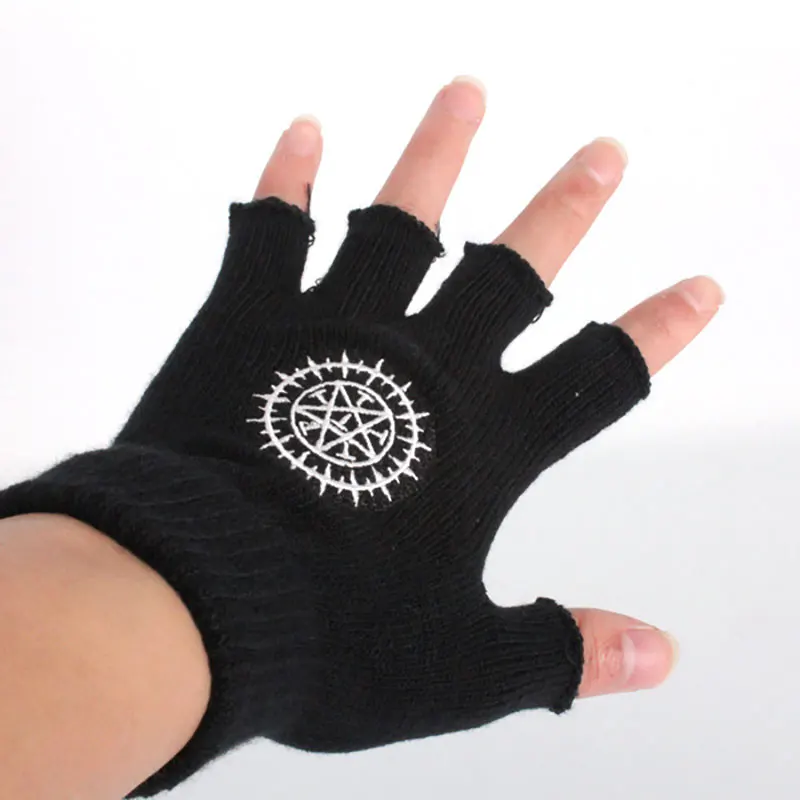 Модные перчатки аниме одна деталь Наруто атака на Титанов Черный Дворецкий половина пальца Плюшевые Вязаные перчатки зимние теплые варежки Косплей - Цвет: Black Butler