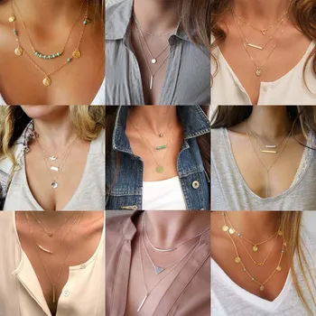

Chereda Bohemian Multi layer Pendant Necklaces for Women Trendy Lady Geometric Charm Chains Necklace Jewelry Drop Shipping
