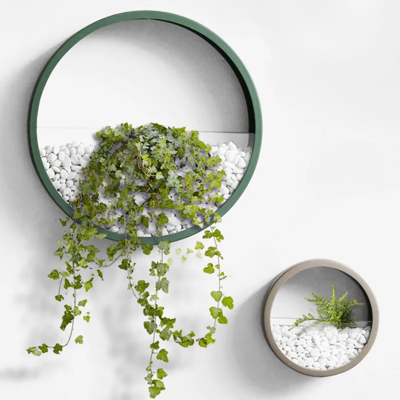 

Brief Solid Color Wall Vase Handmade Iron Round Artificial Flower Holder for Home Decoration Crafts Fleshy Flower Pots Gifts