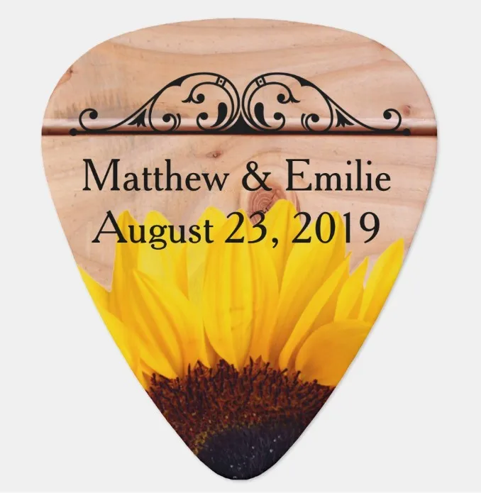 Sunflower Wedding Personalized Photo Guitar Pic