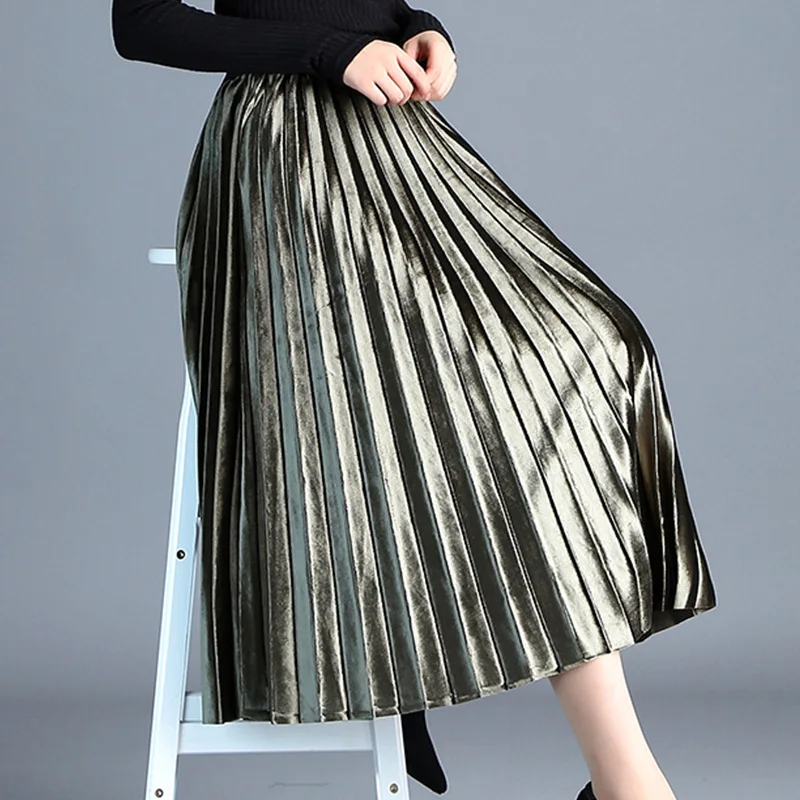 6 цветов, осенне-зимняя модная Женская эластичная плиссированная свободная бархатная юбка с высокой талией, повседневные осенние велюровые юбки для женщин